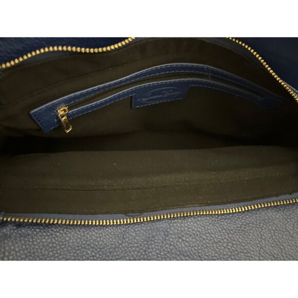 Onna Ehrlich Blue Pebbled Leather Handbag CB Gold Hardware Tassel Zip Close NEW - Picture 11 of 14